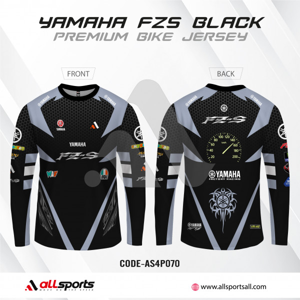 YAMAHA FZSV2 BLACK T-SHIRT FULL SLEEVE (4 PART SUBLIMATION PRINT)-AS4P070