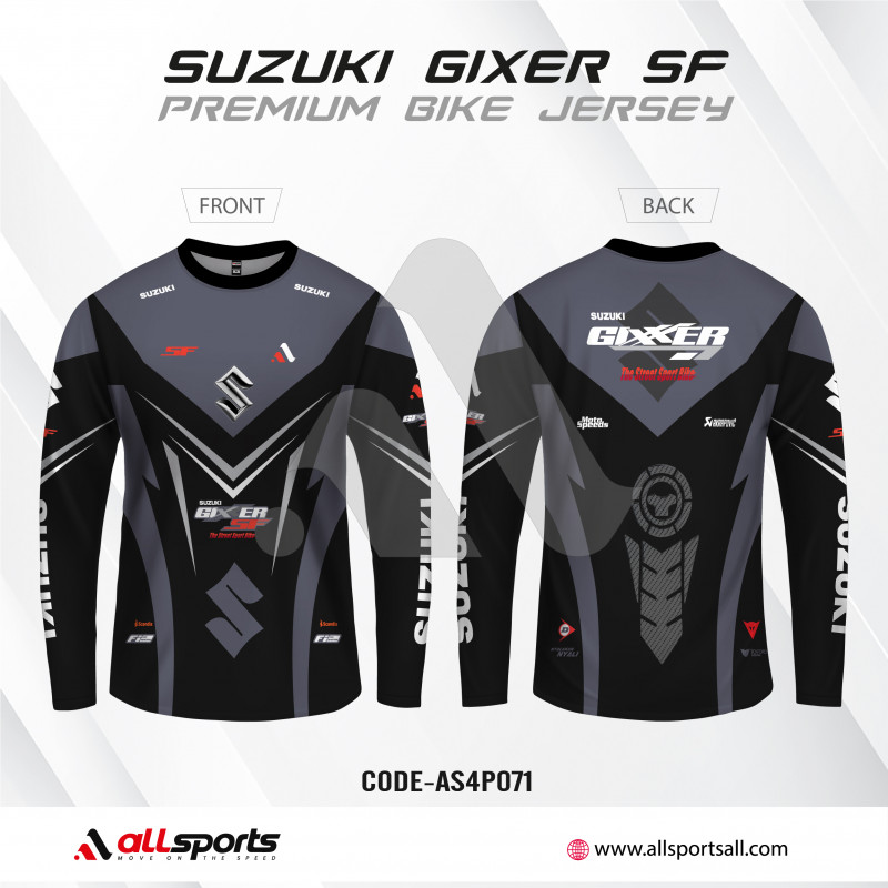 Suzuki Gixer Sf Black Full Sleeve Four Part Sublimation Print For Bike T-Shirt -AS4P071