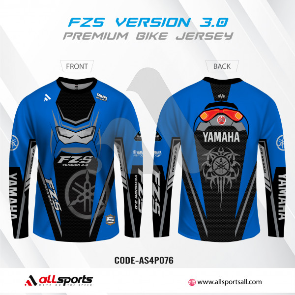 YAMAHA FZS VERSION 3.0 BLUE BIKE T-SHIRT FULL SLEEVE (4 PART SUBLIMATION PRINT)-AS4P076