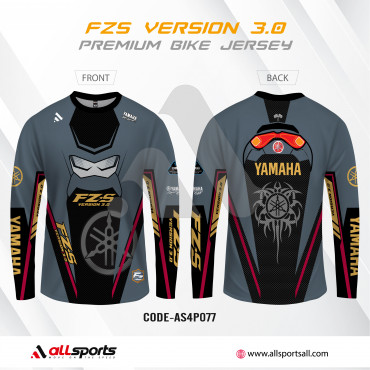 YAMAHA FZS VERSION 3.0 GREY COLOUR BIKE T-SHIRT FULL SLEEVE (4 PART SUBLIMATION PRINT)-AS4P077