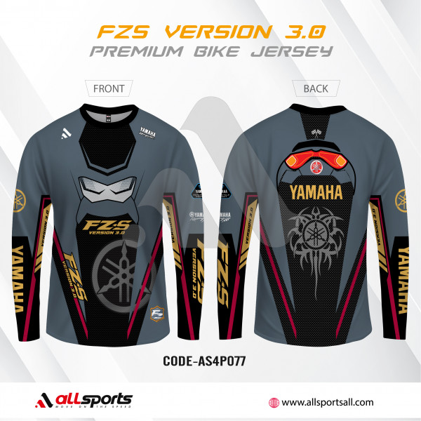YAMAHA FZS VERSION 3.0 GREY COLOUR BIKE T-SHIRT FULL SLEEVE (4 PART SUBLIMATION PRINT)-AS4P077