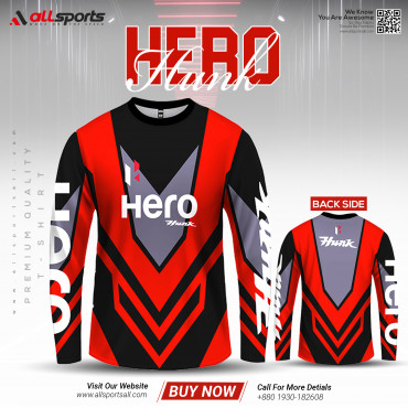 Hero Hunk Red Full Sleeve Four Part Sublimation Print For Bike T-Shirt-AS4P049