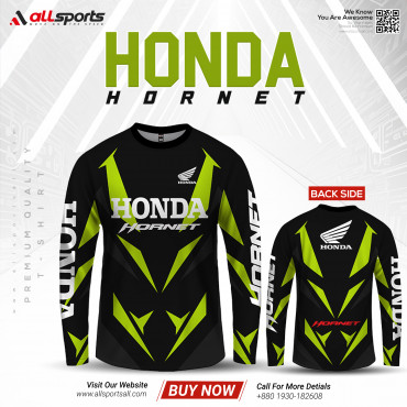 Honda Hornet Green Full Sleeve Four Part Sublimation Print For Bike T-Shirt-AS4P052