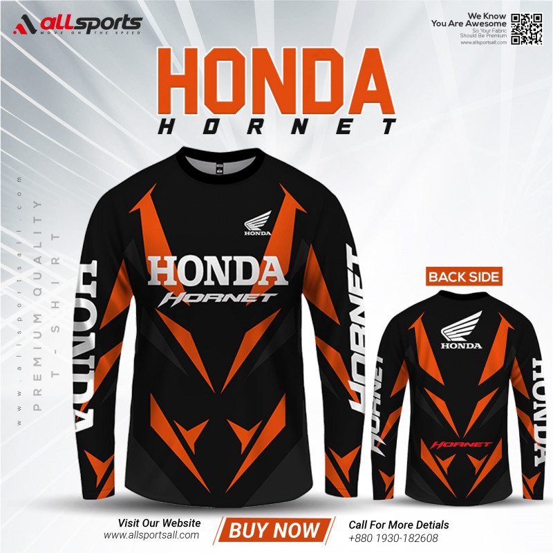 Honda Hornet Orange Full Sleeve Four Part Sublimation Print For Bike T-Shirt-AS4P051