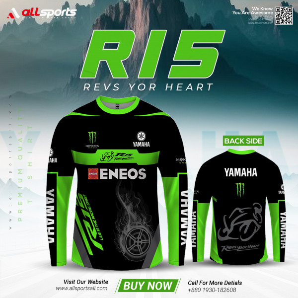 Yamaha R15 Full Sleeve Four Part Sublimation Print For Bike T-Shirt-AS4P014