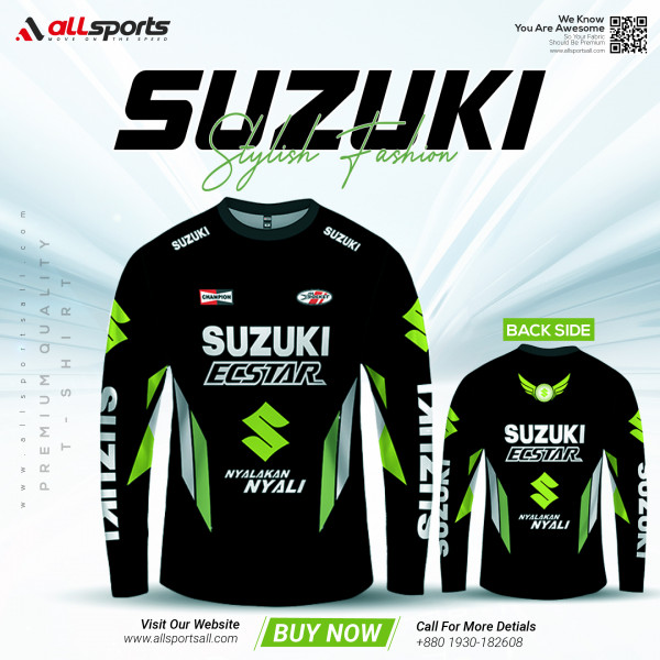 SUZUKI Black Full Sleeve Four Part Sublimation Print For Bike T-Shirt-AS4P032