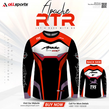 Apache 4V Full Sleeve Four Part Sublimation Print For Bike T-Shirt-AS4P016