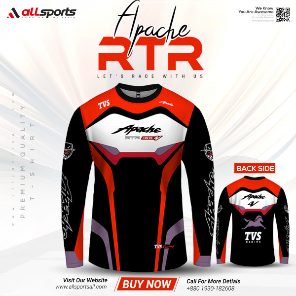 Apache 4V Full Sleeve Four Part Sublimation Print For Bike T-Shirt-AS4P016