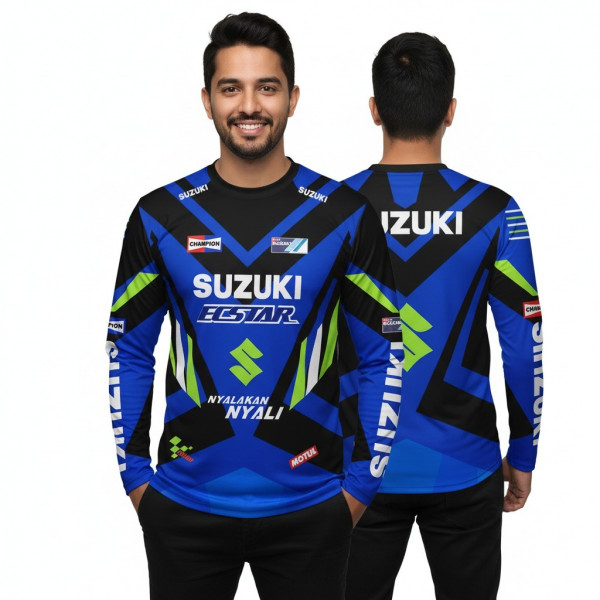 Suzuki Blue Full Sleeve Four Part Sublimation Print For Bike T-Shirt -AS4P001