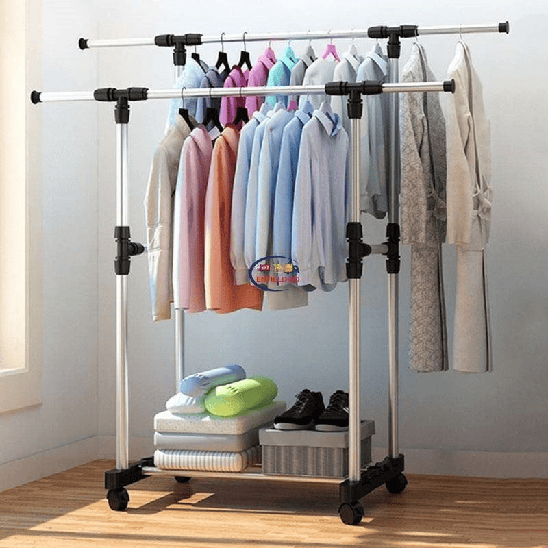 Double Pole Portable Clothes Rack