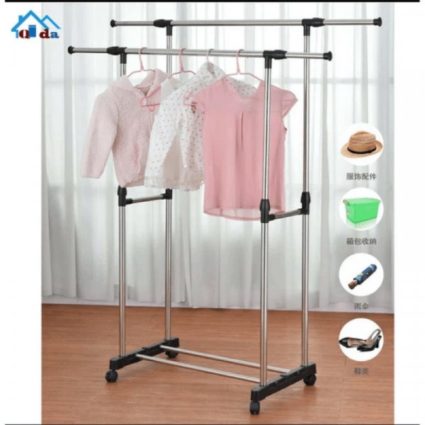Double Pole Portable Clothes Rack