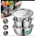 HILL. - Stainless Steel 3 In 1 Vegetable Slicer Basket Drain Basin _