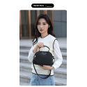 New Portable Nylon Cloth with Cowhide Shoulder Bag (Black)