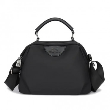 New Portable Nylon Cloth with Cowhide Shoulder Bag (Black)