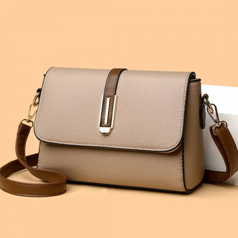 2 Genuine Soft Leather Handbag  (khaki)