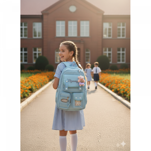  Kids Backpack Children School Bags Waterproof .class 1-8 {sky blue}Code : 196