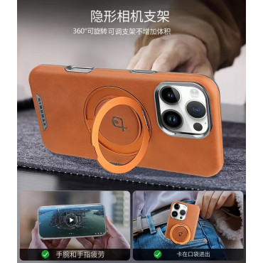 লেদার 360• metal MagSafe stand premium case.