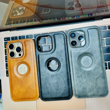 Premium logo cut leather  mobile case .