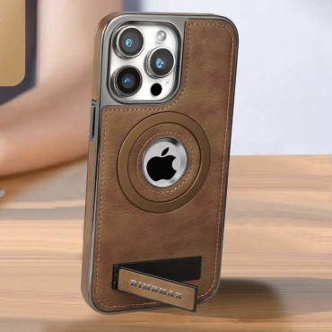 Mattel MagSafe JINDUKA  Stand Logo Hole Leather Case PU Leather Electroplated Bezel Case.আইফোন কভার মোবাইল না 