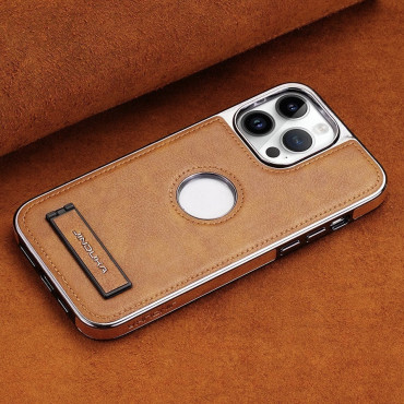 JINDUKA Brand Stand Logo Hole MagSafe Leather Case PU Leather Electroplated Bezel Case