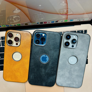 Apple Logo Hole  Premium Lather Side Soft   Case