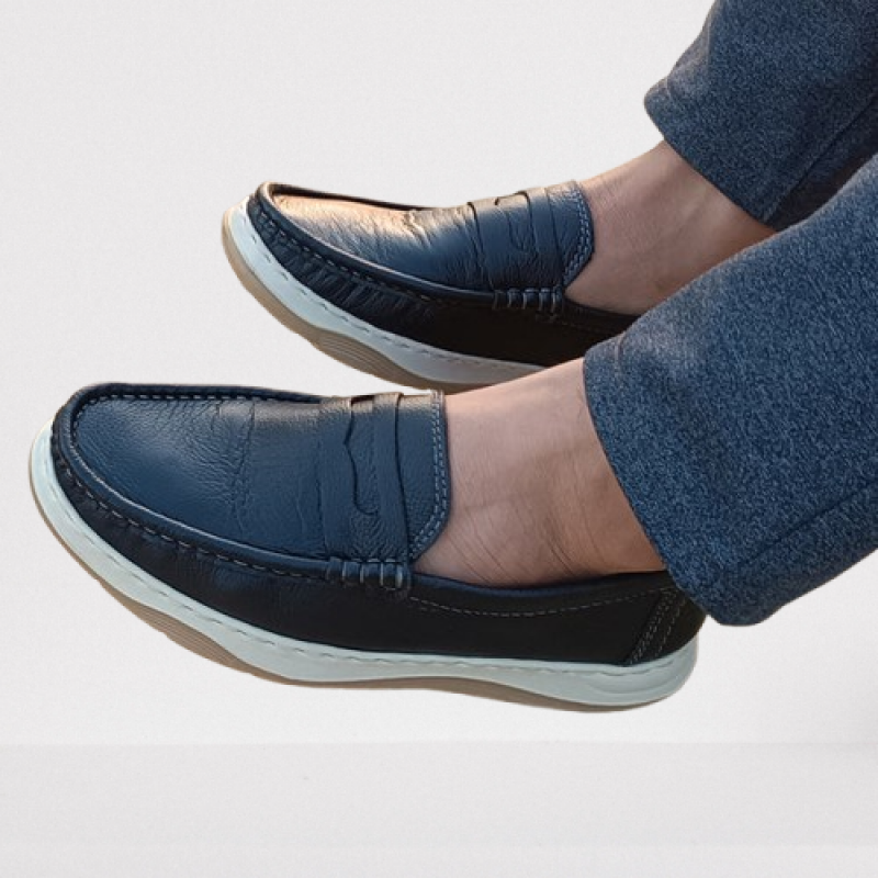 Genuine COW Leather Light Weight Casual Shoes Black L-01