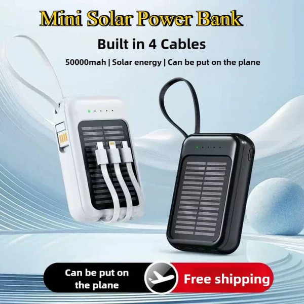 Portable Solar Power Bank 20000mAh with LED Light & Multi Cable Support