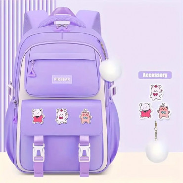 Kids Backpack Children School Bags for Girls Orthopedic Waterproof Primary Schoolbag Book Bag (Purple-1)