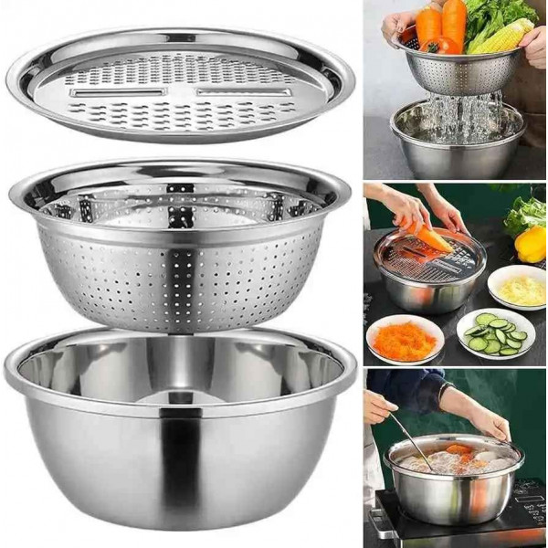 3 IN 1 VEGETABLE CUTTER WITH DRAIN BASKET  