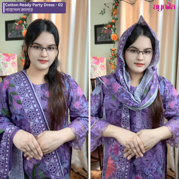 Cotton Ready Party Dress - 02 ( Purple Color )