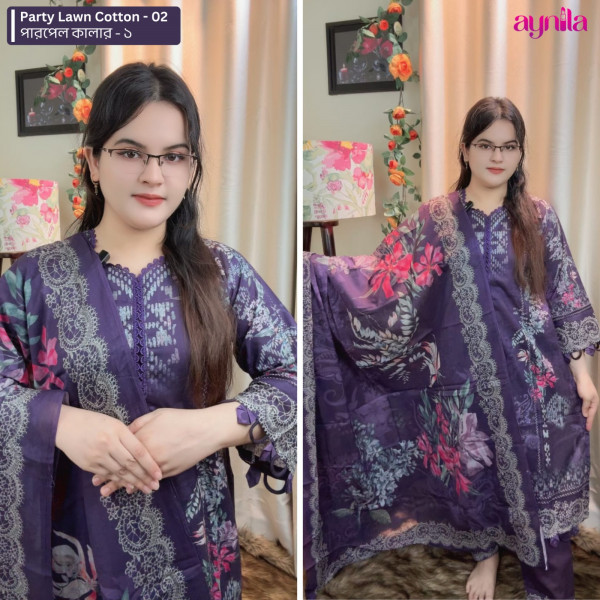 Party Lawn Cotton - 02 ( Purple Color - i )