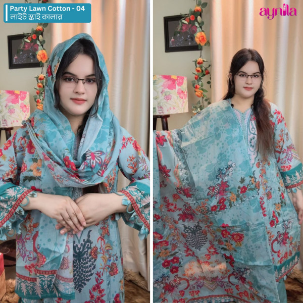Party Lawn Cotton - 04 ( Light Sky Color )