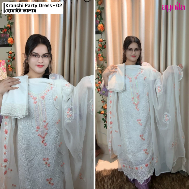 Kranchi Party Dress - 02 ( White Color )