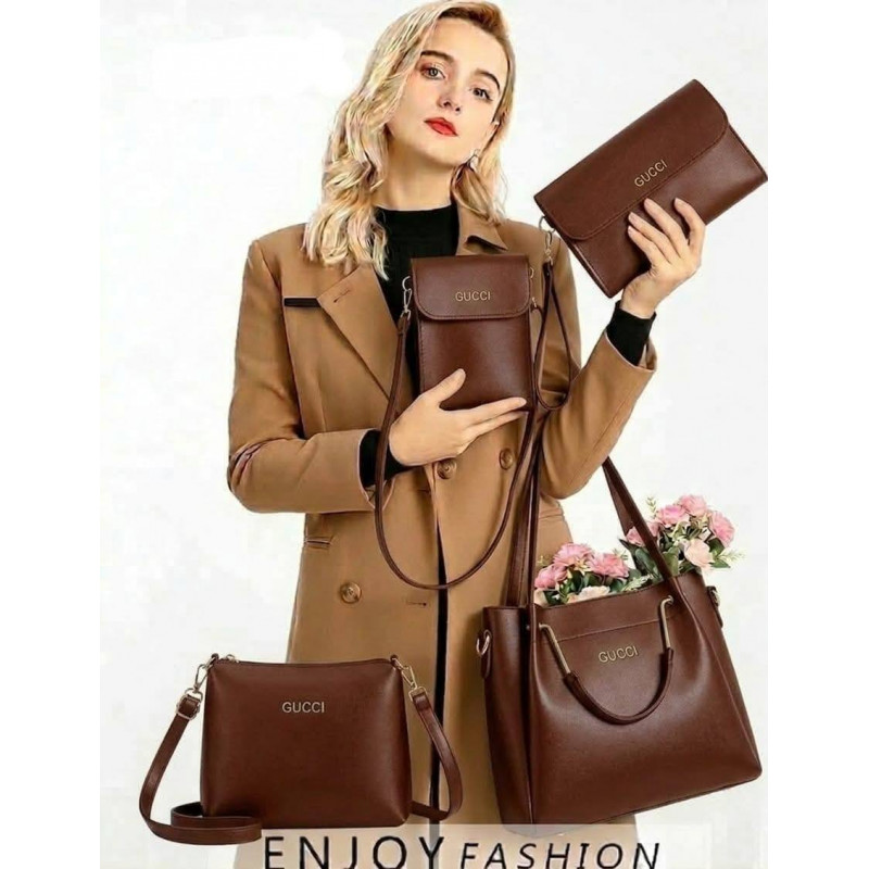 4 PCS Leather LADIES FASHIONABLE COMBO Bag (Coffee)
