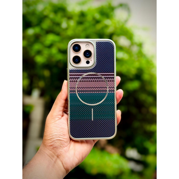 Luxo Brand Carbon Fiber Striped Electroplated Silver Magnetic Case For iPhone