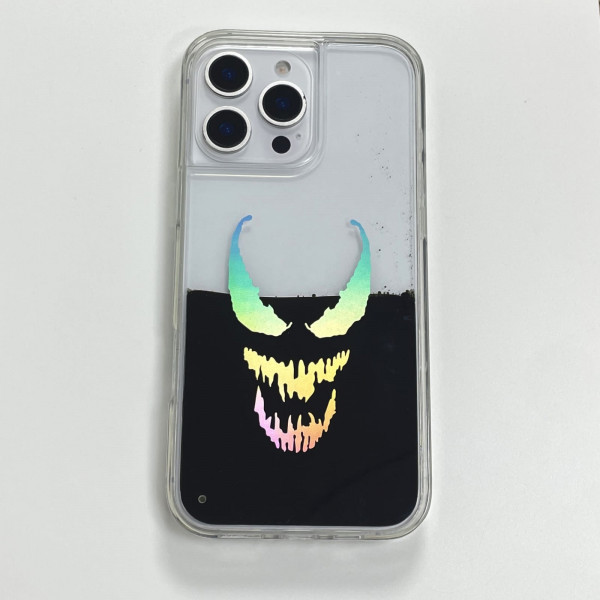 Laser Grim Smile Pattern For iPhone 16 Pro Max to 11 Case Black Liquid Protective Clear Hard Cover