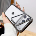 Plating Folding Glass Camera Stand Holder Phone Case For iPhone