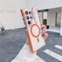 For Samsung Galaxy Ultra Magnetic Case TPU Acrylic Clear Phone Back Cover with Lens Protector Kickstand - Orange