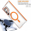 For Samsung Galaxy Ultra Magnetic Case TPU Acrylic Clear Phone Back Cover with Lens Protector Kickstand - Orange