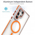 For Samsung Galaxy Ultra Magnetic Case TPU Acrylic Clear Phone Back Cover with Lens Protector Kickstand - Orange