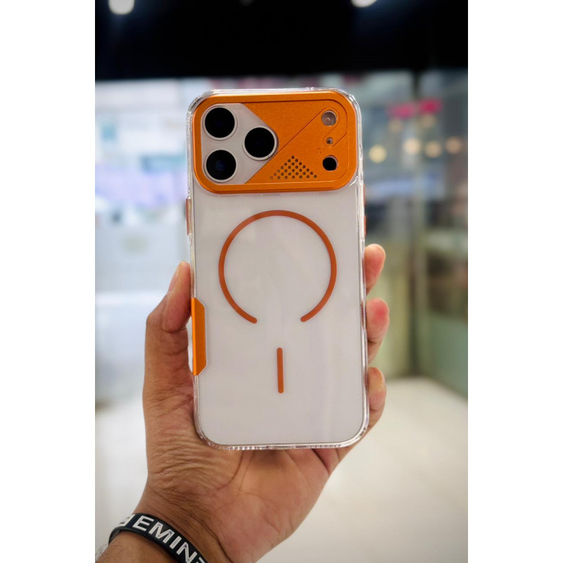 Mechanical MagSafe Lens Armor Clear Phone Case for iPhone