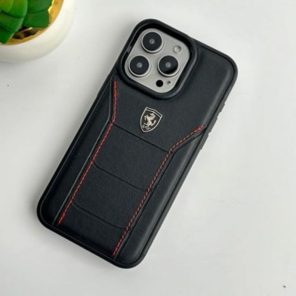 Premium Scuderia Ferrari Leather and Ferrari Prancing Horse Logo Case For iPhone