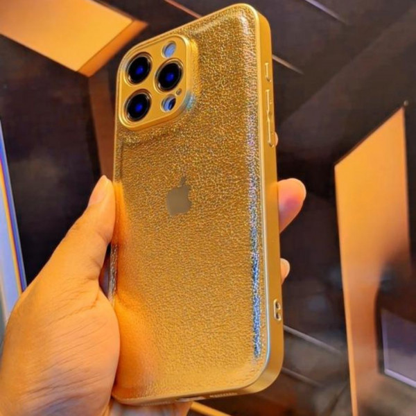 New Lather Fabric Glossy Golden Case For iPhone
