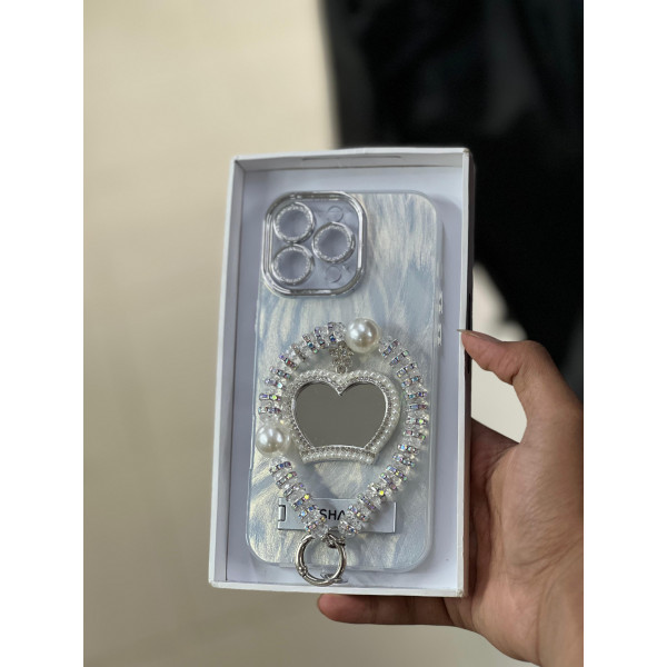 Pearl Rhinestone Bracelet Phone Case With Camera Protector For iPhone