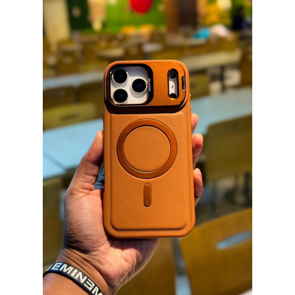 Premium PU Leather Case with Camera Glass – For iPhone