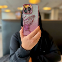 Premium Pink Half Butterfly Glitter Glossy Attached Lens Protector Case 