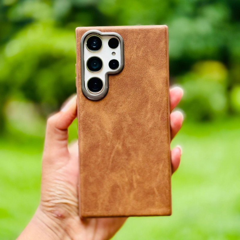 New Premium Pu Lather Camera Bumper Metal Case For Samsung