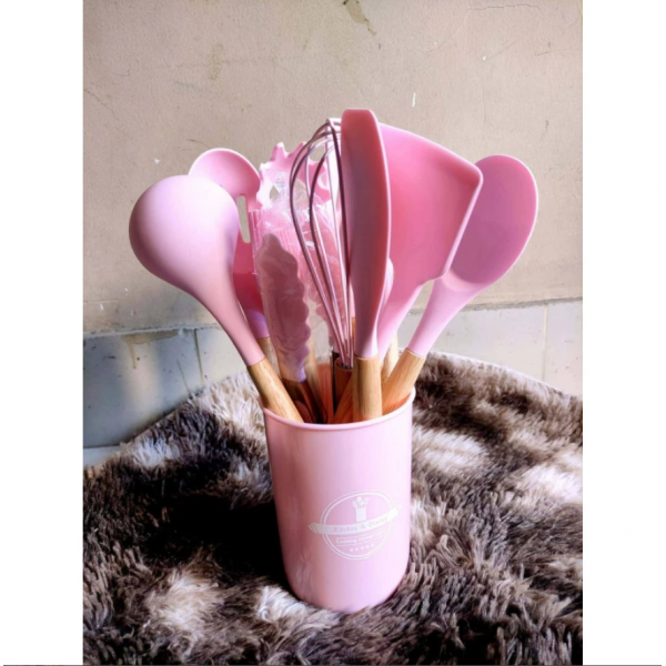 12 Pcs Silicone Spoon Set ( Pink )
