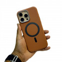 Metal Camera Frame Strong Magnetic PU Leather Case For iPhone