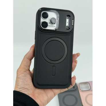 Skin Feel Shockproof PU Leather Magsafe With Camera Window Glass Case for iPhone